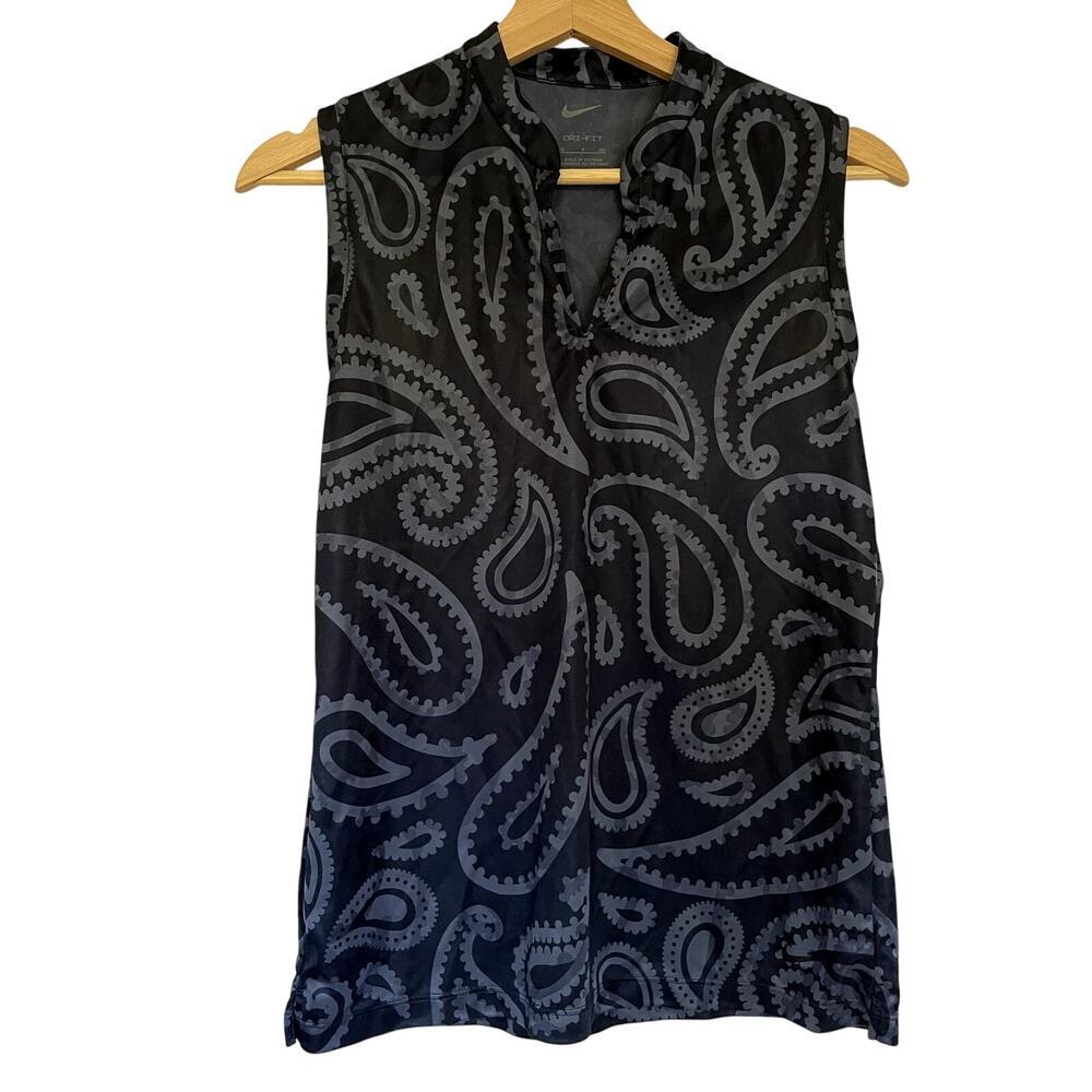 Nike Dri Fit v-neck‎ collared sleeveless workout tank top women's small paisley